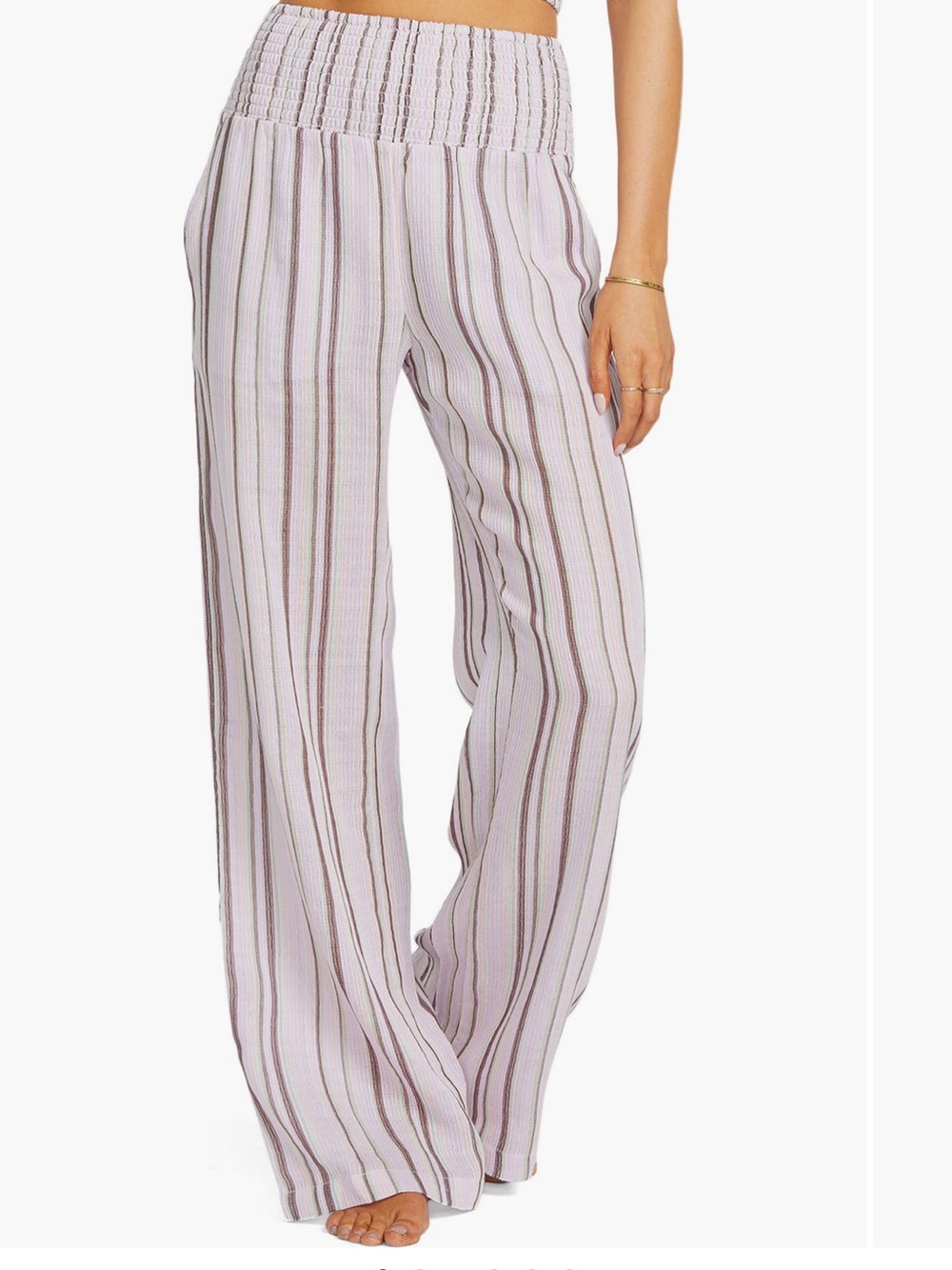 Billabong Smocked-Waist Wide Leg Striped Pants - Cream & Black Small - Picture 6 of 8
